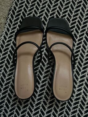 Target Black Strappy Square-Toe Slide Heels with Tan Insole